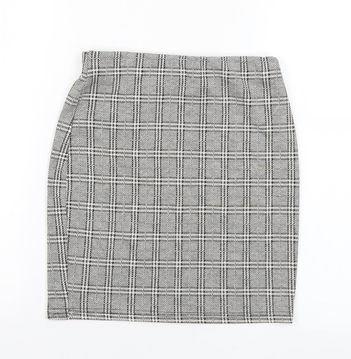 New Look Womens Grey Plaid Cotton A-Line Skirt Size 6