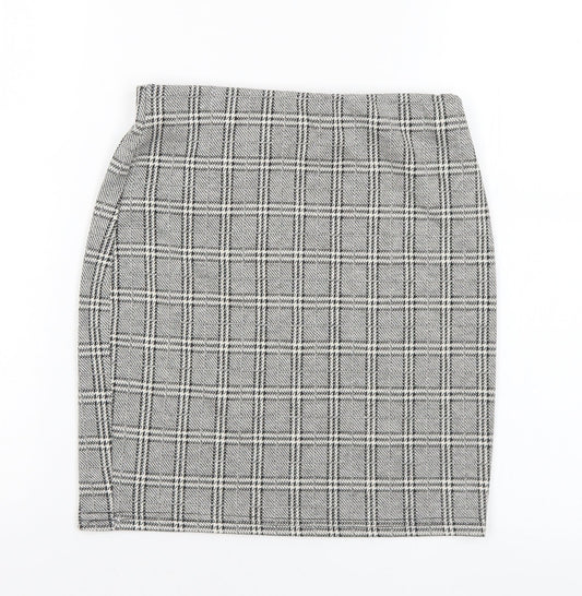 New Look Womens Grey Plaid Cotton A-Line Skirt Size 6