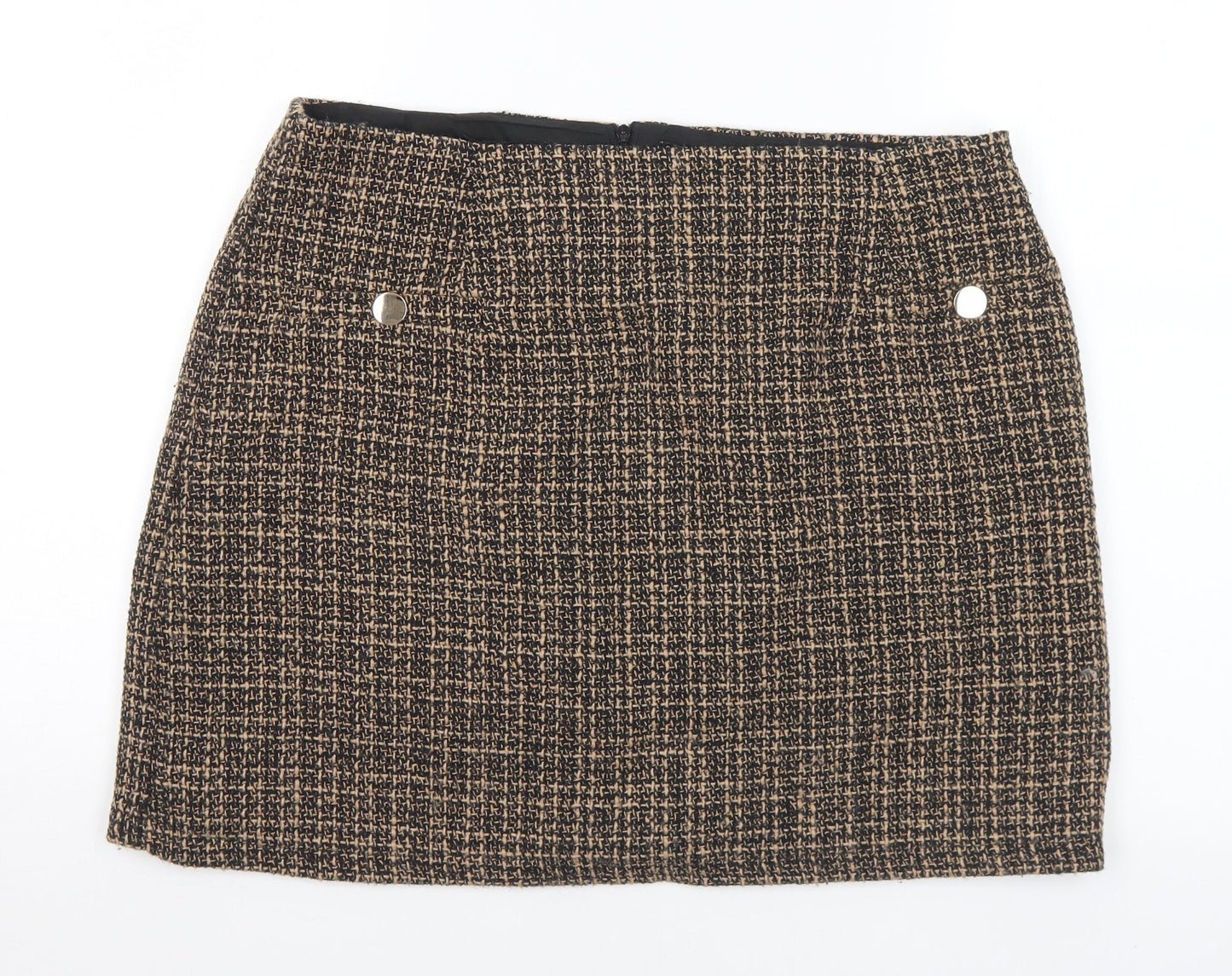 Friends like these Womens Brown Geometric Polyester A-Line Skirt Size 16 Zip