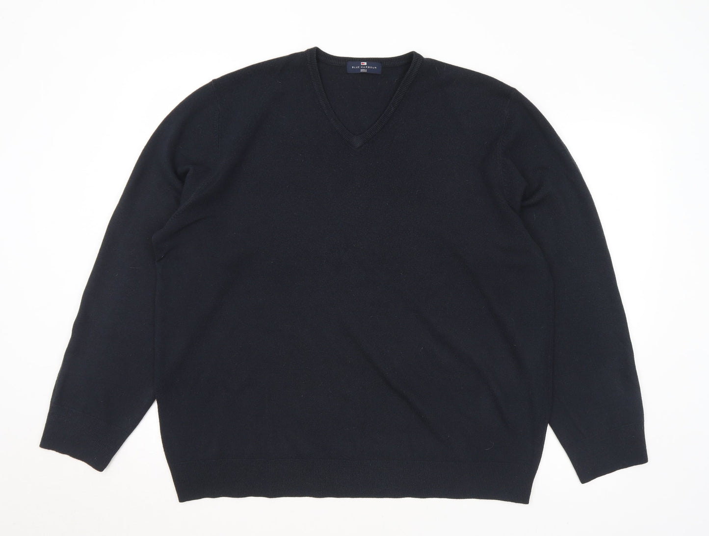 Blue Harbour Mens Black V-Neck Acrylic Pullover Jumper Size 2XL