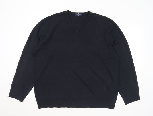 Blue Harbour Mens Black V-Neck Acrylic Pullover Jumper Size 2XL