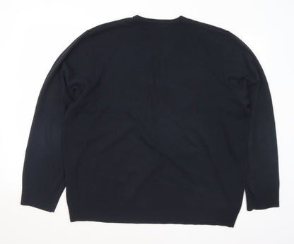 Blue Harbour Mens Black V-Neck Acrylic Pullover Jumper Size 2XL