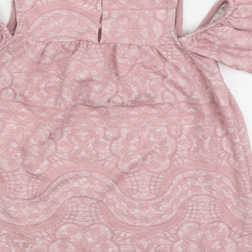 Primark Womens Pink Cotton Basic Blouse Size 6 Scoop Neck