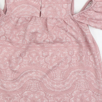 Primark Womens Pink Cotton Basic Blouse Size 6 Scoop Neck