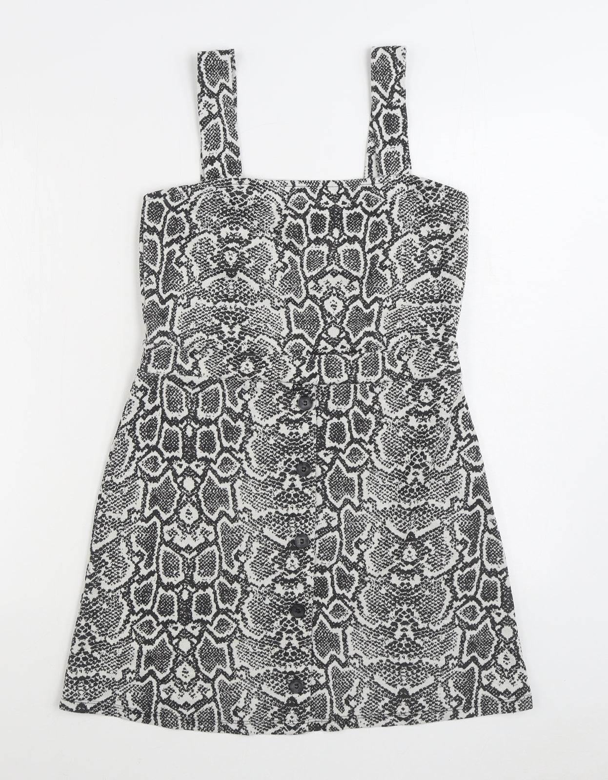 F&F Womens Grey Animal Print Polyester Pinafore/Dungaree Dress Size 10 Square Neck Pullover