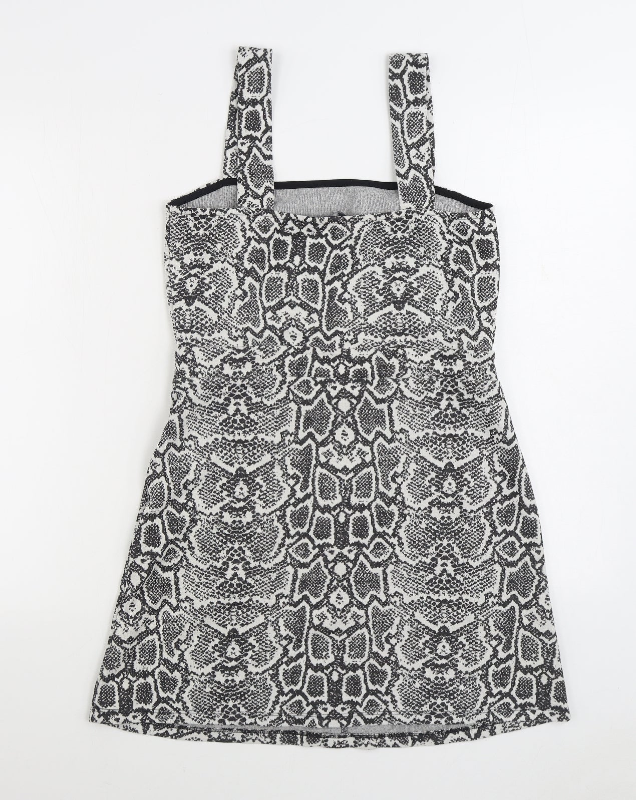F&F Womens Grey Animal Print Polyester Pinafore/Dungaree Dress Size 10 Square Neck Pullover