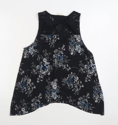 Konk Rose Womens Black Floral Cotton Basic Blouse Size L Scoop Neck
