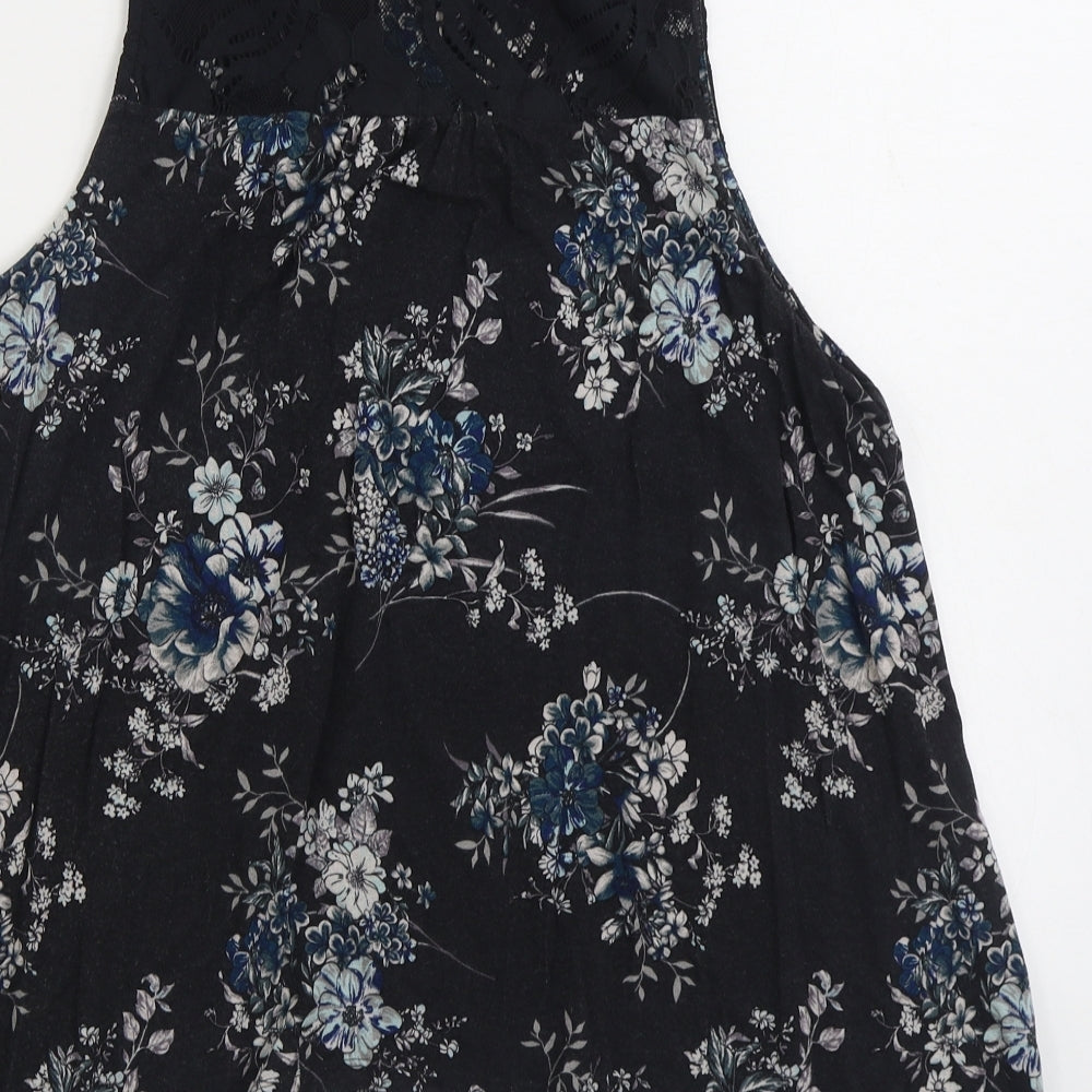 Konk Rose Womens Black Floral Cotton Basic Blouse Size L Scoop Neck