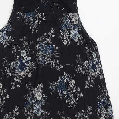 Konk Rose Womens Black Floral Cotton Basic Blouse Size L Scoop Neck