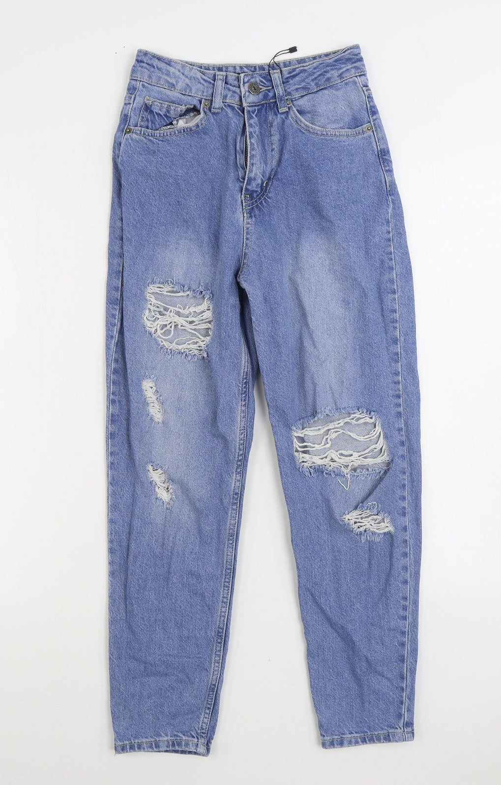 Boohoo Womens Blue Cotton Straight Jeans Size 6 L24 in Regular Zip