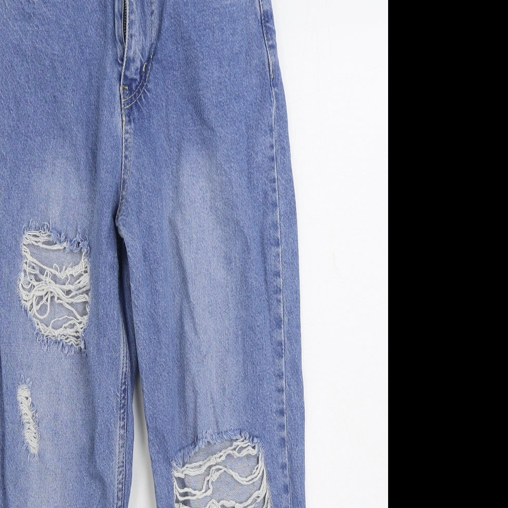 Boohoo Womens Blue Cotton Straight Jeans Size 6 L24 in Regular Zip