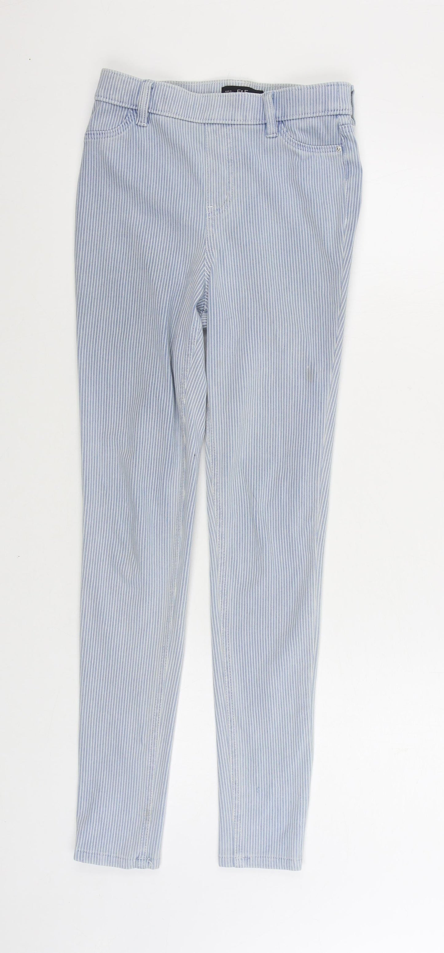 F&F Womens Blue Striped Cotton Straight Jeans Size 6 L29 in Regular Zip