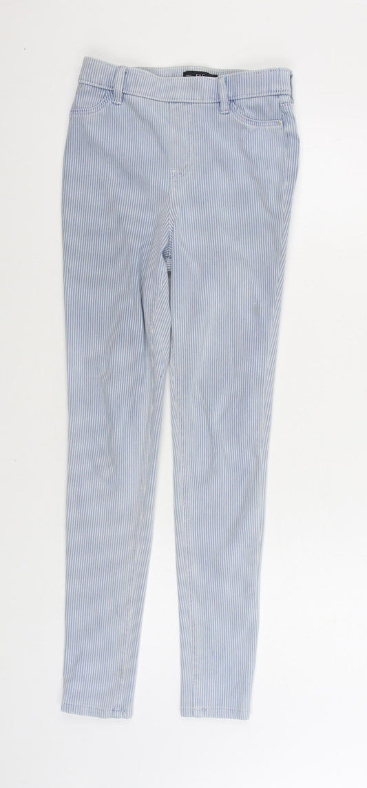 F&F Womens Blue Striped Cotton Straight Jeans Size 6 L29 in Regular Zip