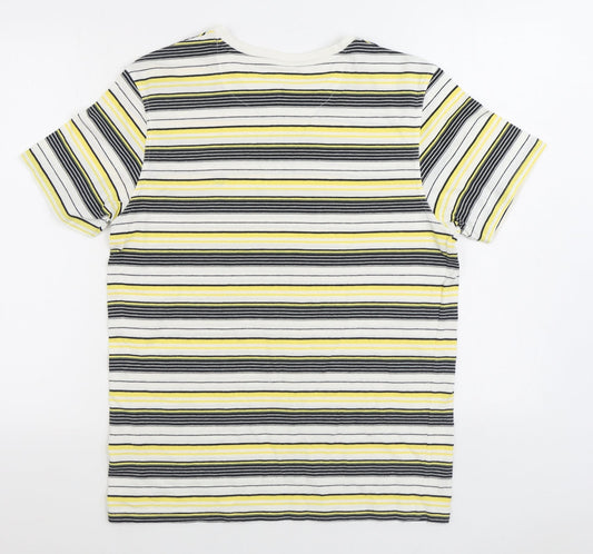 Matalan Mens Multicoloured Striped Cotton T-Shirt Size M Round Neck