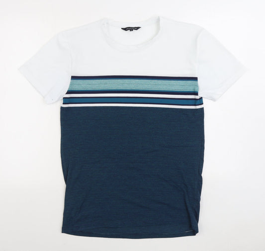 Peacocks Mens Blue Striped Cotton T-Shirt Size M Round Neck