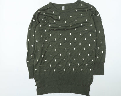 anthem Womens Green Round Neck Geometric Acrylic Pullover Jumper Size XS