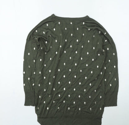 anthem Womens Green Round Neck Geometric Acrylic Pullover Jumper Size XS