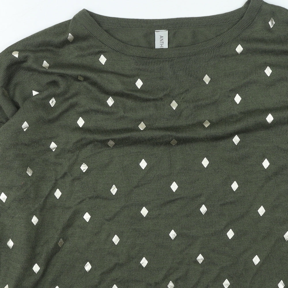 anthem Womens Green Round Neck Geometric Acrylic Pullover Jumper Size XS
