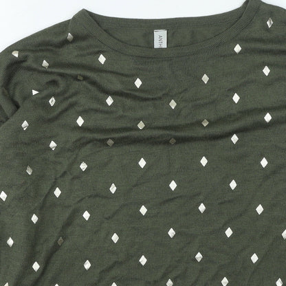 anthem Womens Green Round Neck Geometric Acrylic Pullover Jumper Size XS