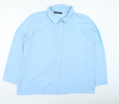 Boohoo Womens Blue Polyester Basic Button-Up Size 16 Collared