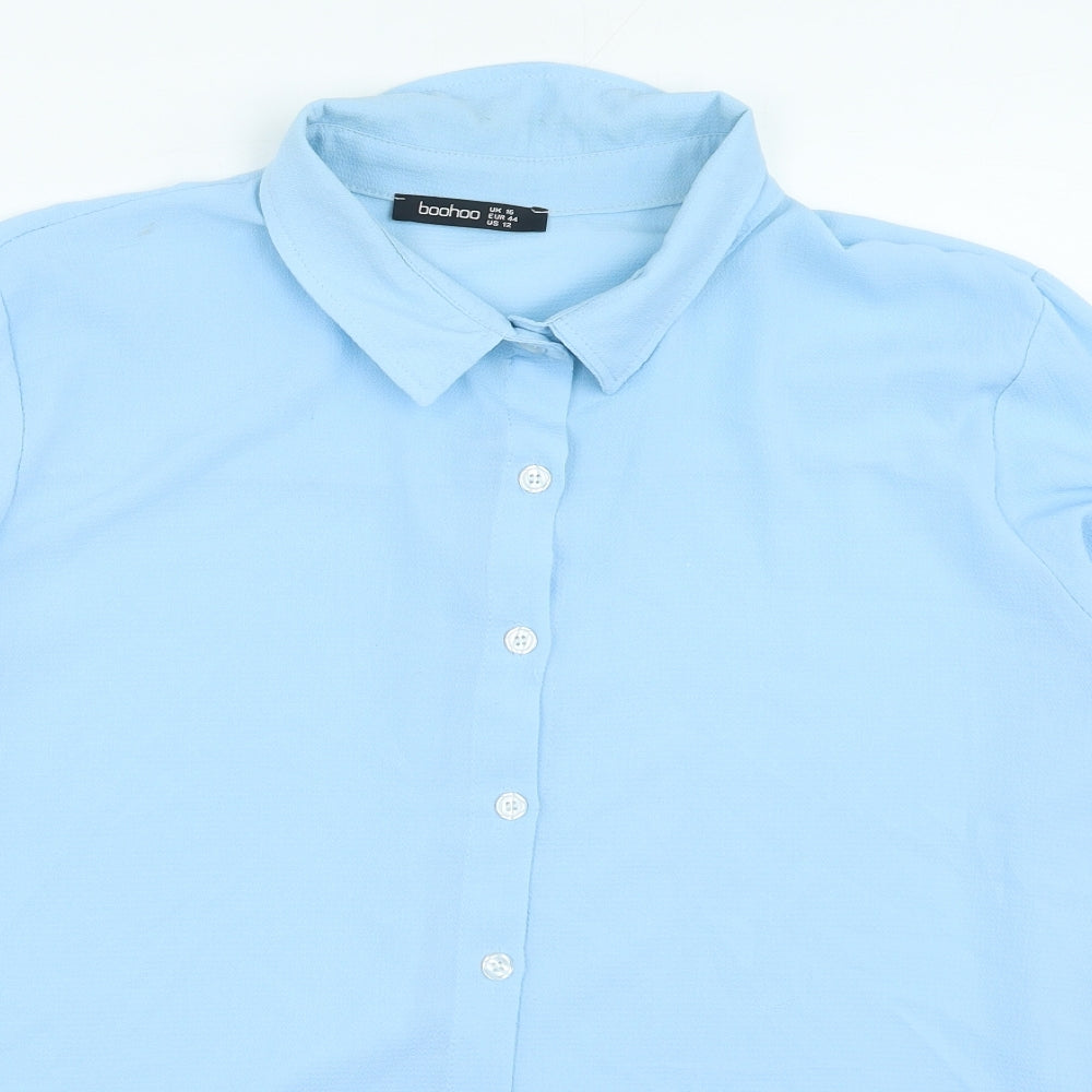 Boohoo Womens Blue Polyester Basic Button-Up Size 16 Collared