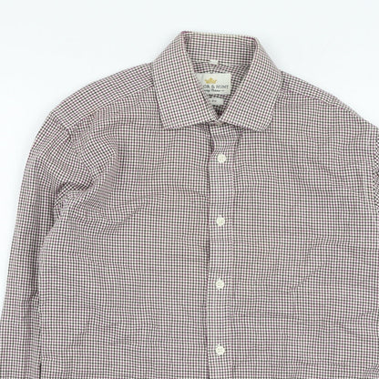 Taylor & Hunt Mens Red Plaid Cotton Button-Up Size 39 Collared