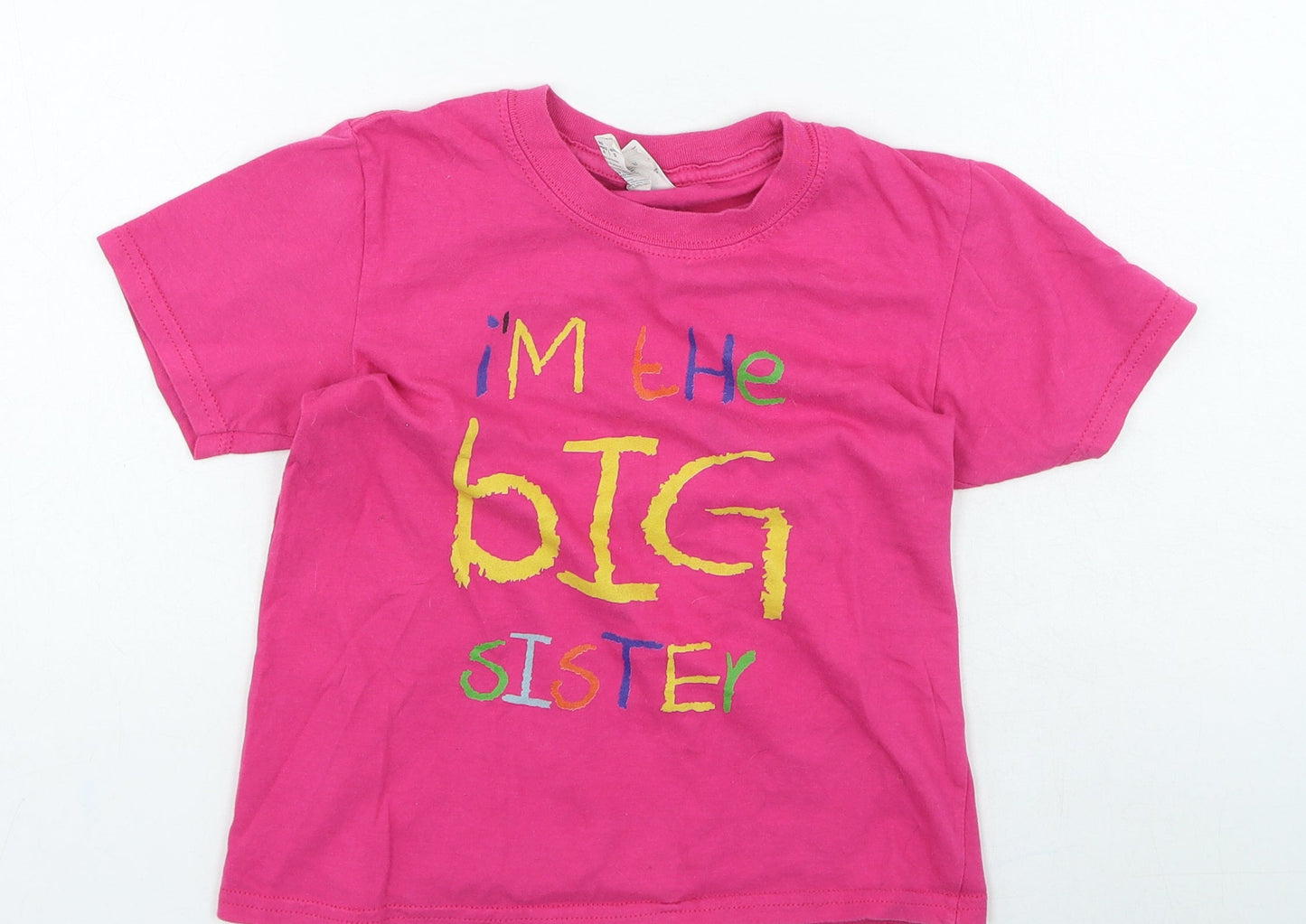 Gildan Girls Pink Cotton Basic Casual Size 5-6 Years Round Neck - Im the big sister