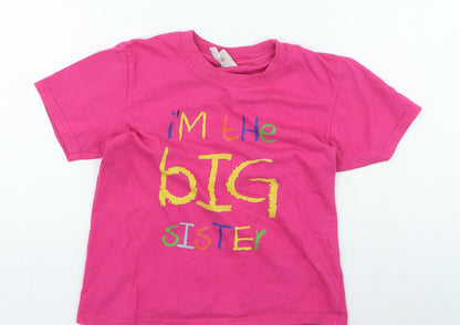 Gildan Girls Pink Cotton Basic Casual Size 5-6 Years Round Neck - Im the big sister