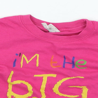 Gildan Girls Pink Cotton Basic Casual Size 5-6 Years Round Neck - Im the big sister