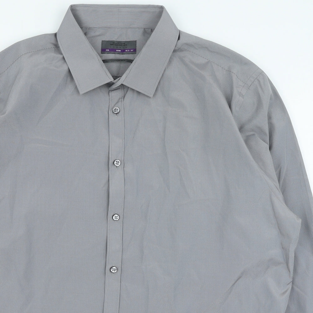 Mens UK Size 2XL Burton Grey  Button-Up Long Sleeve Casual Shirt