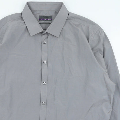 Mens UK Size 2XL Burton Grey  Button-Up Long Sleeve Casual Shirt