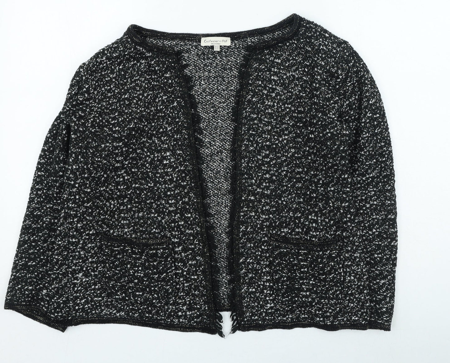 F&F Womens Black V-Neck Acrylic Cardigan Jumper Size 14