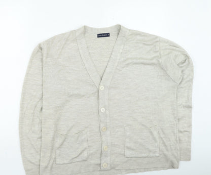 Peter England Mens Beige Round Neck Acrylic Cardigan Jumper Size M