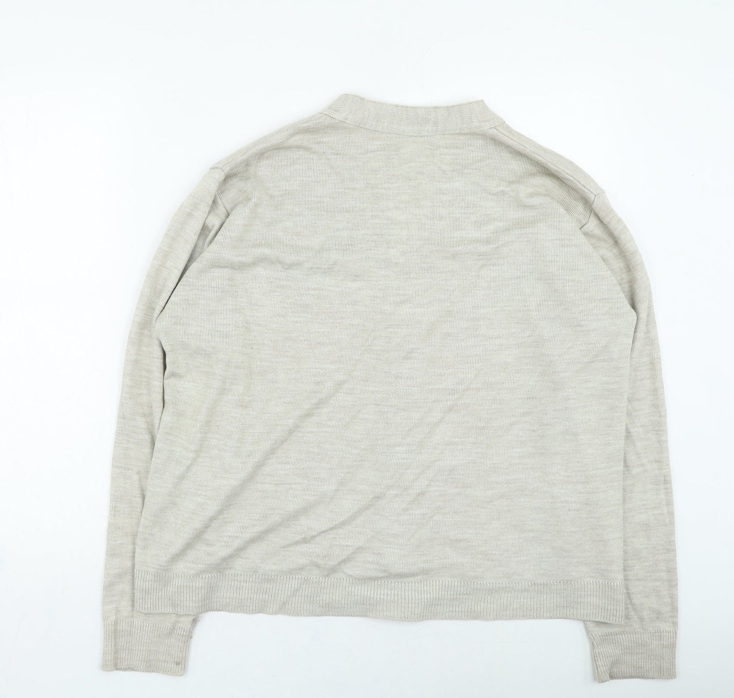 Peter England Mens Beige Round Neck Acrylic Cardigan Jumper Size M