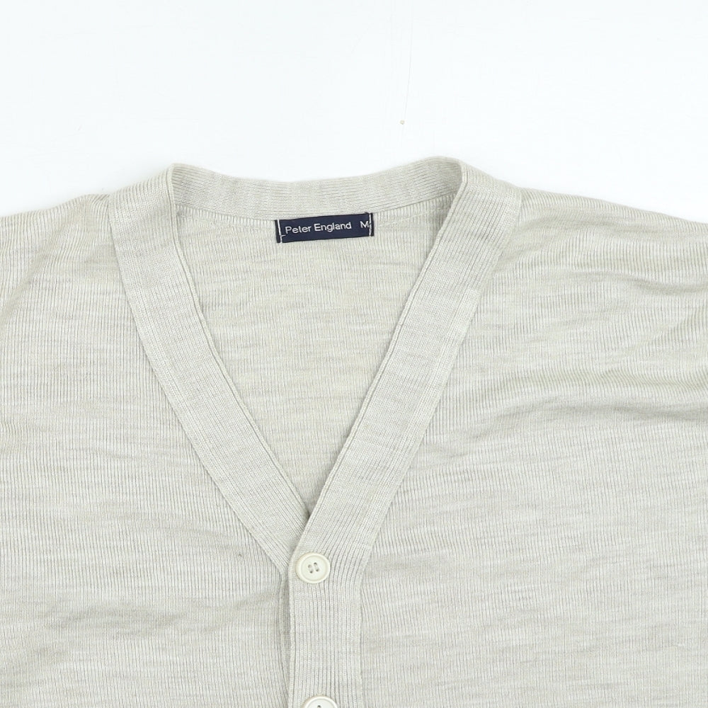 Peter England Mens Beige Round Neck Acrylic Cardigan Jumper Size M