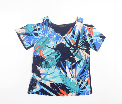 F&F Womens Blue Geometric Viscose Basic T-Shirt Size 10 V-Neck