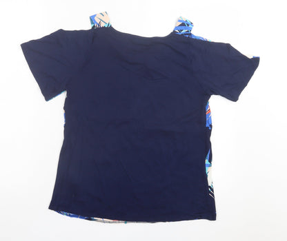 F&F Womens Blue Geometric Viscose Basic T-Shirt Size 10 V-Neck