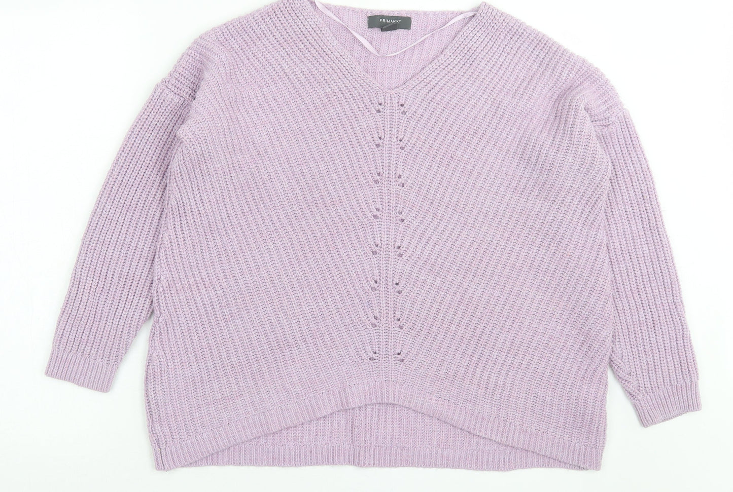 Primark Womens Purple V-Neck Acrylic Pullover Jumper Size XS