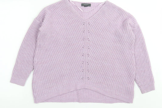 Primark Womens Purple V-Neck Acrylic Pullover Jumper Size XS