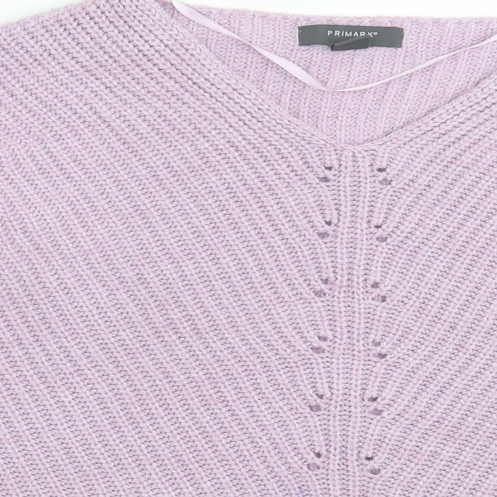 Primark Womens Purple V-Neck Acrylic Pullover Jumper Size XS