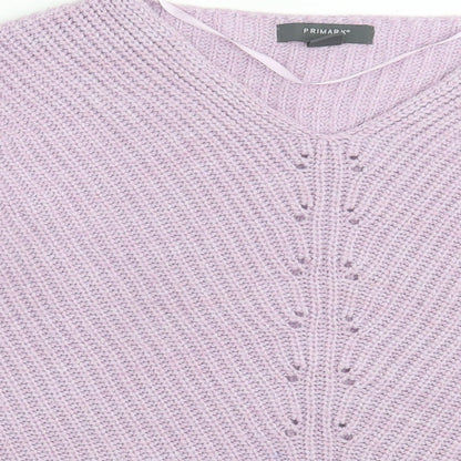 Primark Womens Purple V-Neck Acrylic Pullover Jumper Size XS