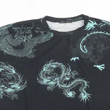 SheIn Womens Blue Geometric Polyester Basic T-Shirt Size XS Crew Neck