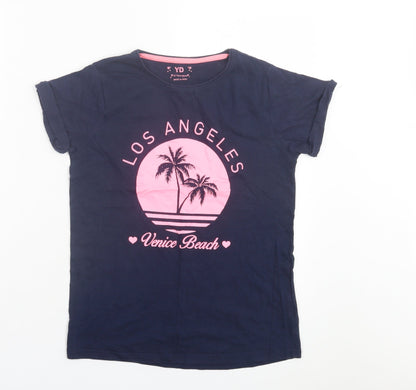 Young Dimension Girls Blue Cotton Basic T-Shirt Size 12-13 Years Crew Neck Pullover