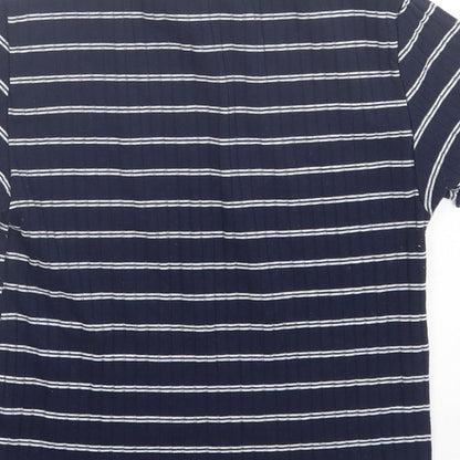 Primark Womens Blue Striped Polyester Cropped T-Shirt Size 4 Crew Neck