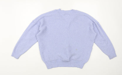 F&F Womens Blue V-Neck Acrylic Pullover Jumper Size 12
