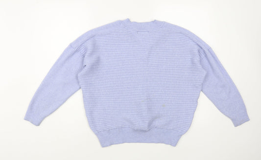 F&F Womens Blue V-Neck Acrylic Pullover Jumper Size 12