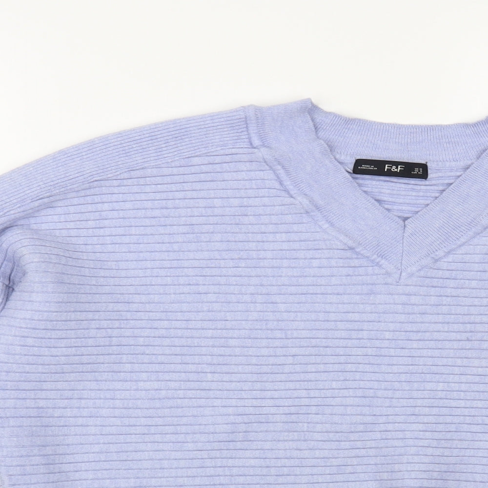 F&F Womens Blue V-Neck Acrylic Pullover Jumper Size 12