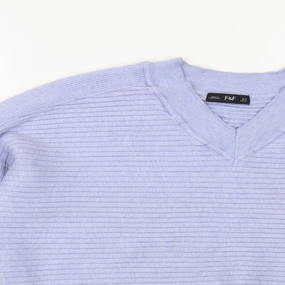 F&F Womens Blue V-Neck Acrylic Pullover Jumper Size 12