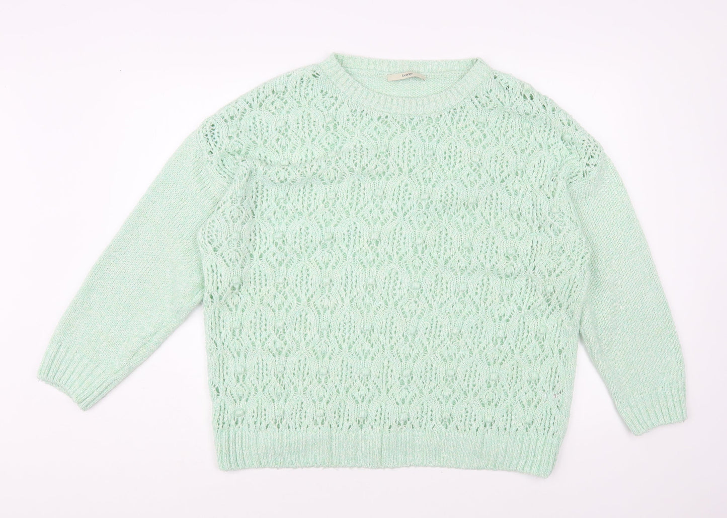 George Womens Green Boat Neck Acrylic Pullover Jumper Size 16