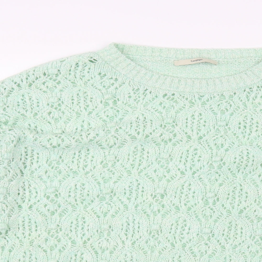 George Womens Green Boat Neck Acrylic Pullover Jumper Size 16